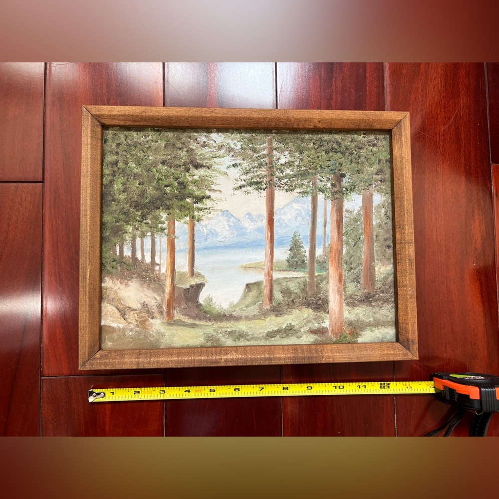 Vintage Framed Forest Landscape Oil Painting 13”x10”